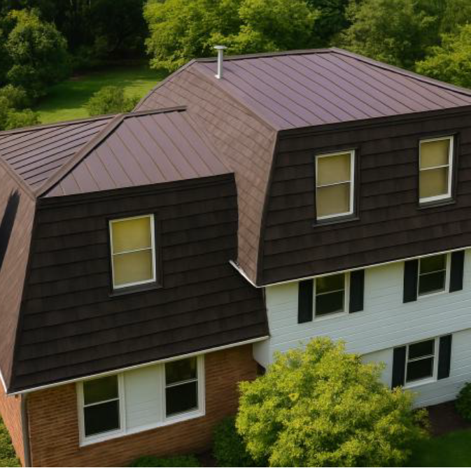 Mansard roof with windows set inside the roof structure