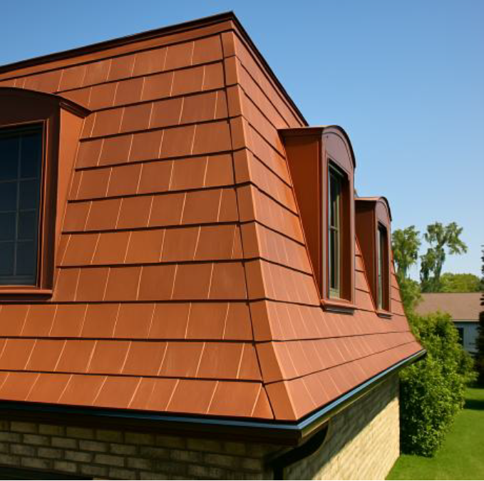 Mansard roof with windows set outside the roof structure