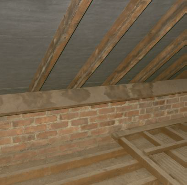 Stained roof timbers showing signs of water ingress