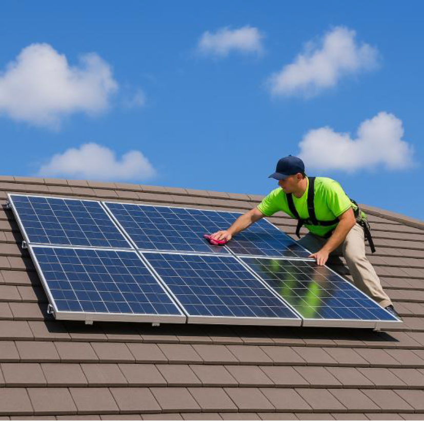 Solar panels receiving maintenance service