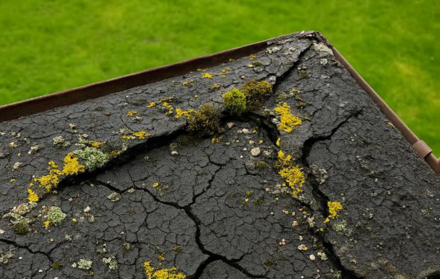 Worn felt flat roof